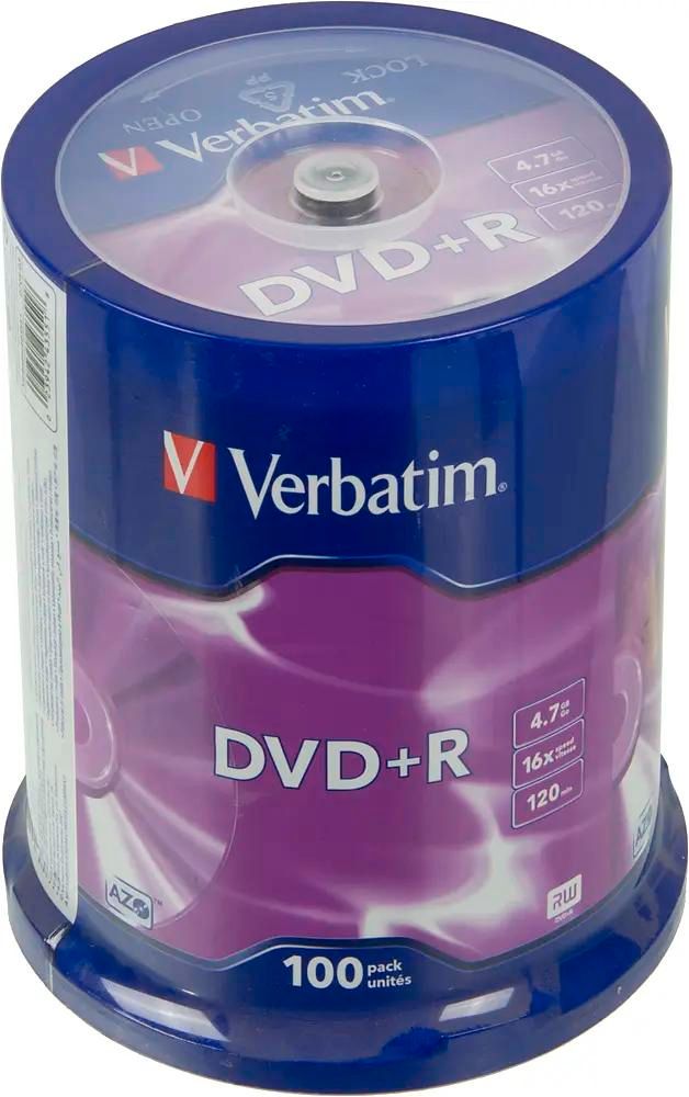 Оптический диск DVD+R Verbatim 4.7ГБ 16x, 100шт., cake box [43551]